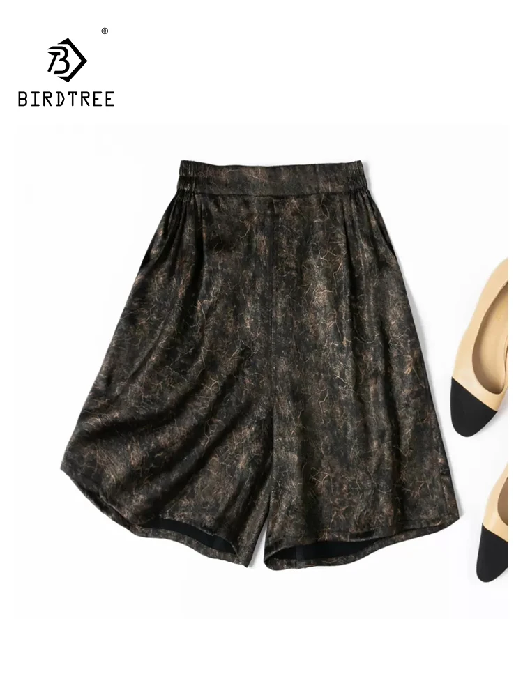 

BirdTree, 100%Real Silk Watered Gauze Elegant Shorts, Women Elastic Waist, Office Lady Casual Short Pants, 2024 Summer B45927QC