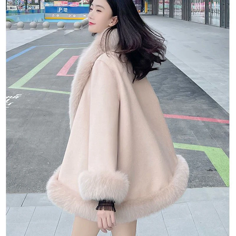 2023 Autumn Winter Women's New Youth Fashion Thickened Loose Cloak Shawl Imitation Plush Fur Coat