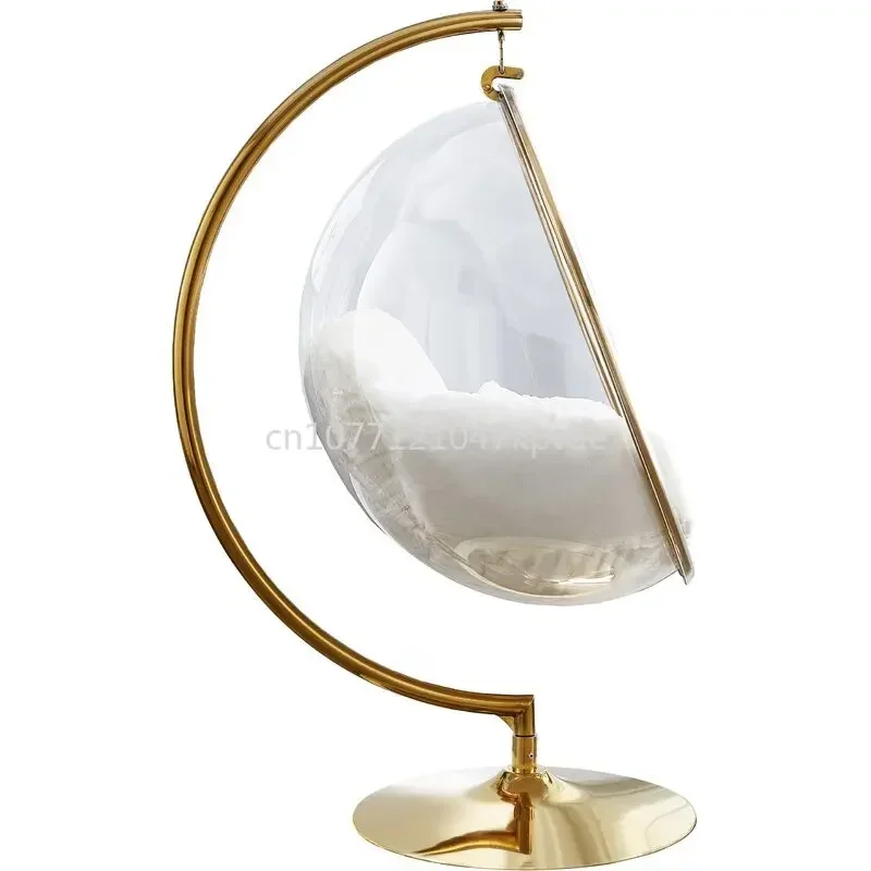 

Chairs Swing Floor Stand Acrylic Bubble Chair for Living Room Bedroom Golden Frame Transparent Hanging