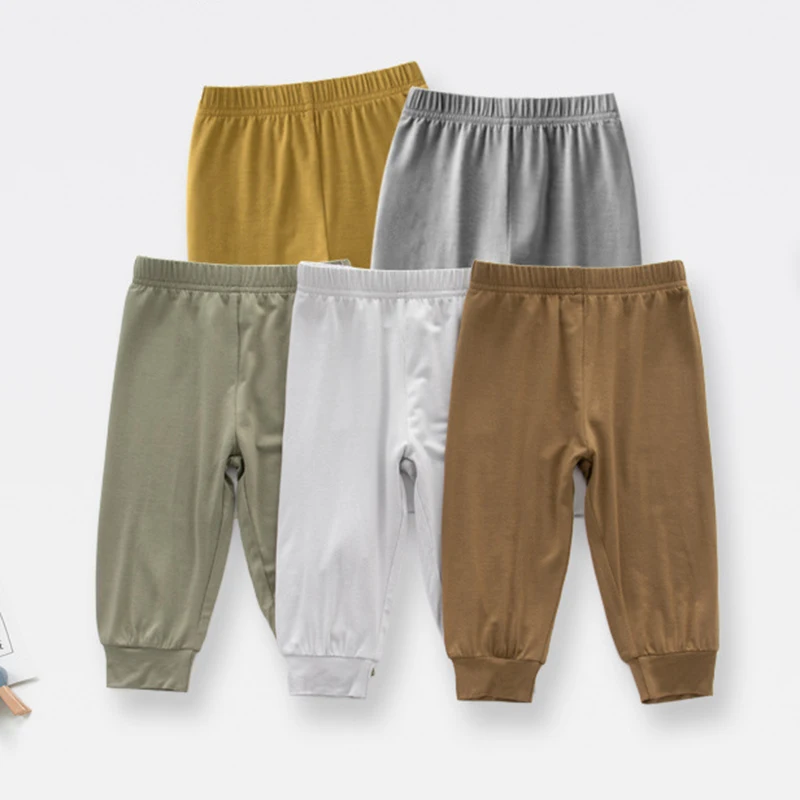남아 여아  바지, 여름 슬림 바지, 단색  대나무 섬유 의류,  캐쥬얼 웨어, 0-24m 쿨 소프트, 1 개