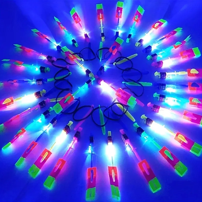 LED Light Rockets Flying Toys Slingshot Launcher 10pcs Birthday Halloween Christmas Party Favors Bright Glow Night Fun