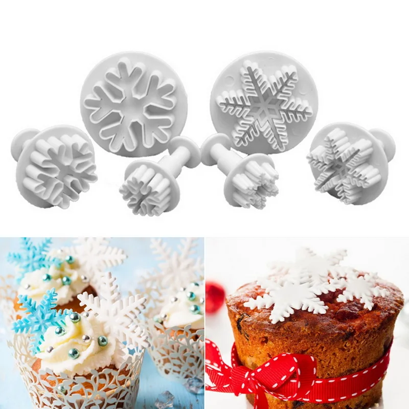 3Pcs/Set Snowflake Fondant Cake Decorating Plunger Sugarcraft Cutter Mold Tools Christmas Cake Decorating Tools
