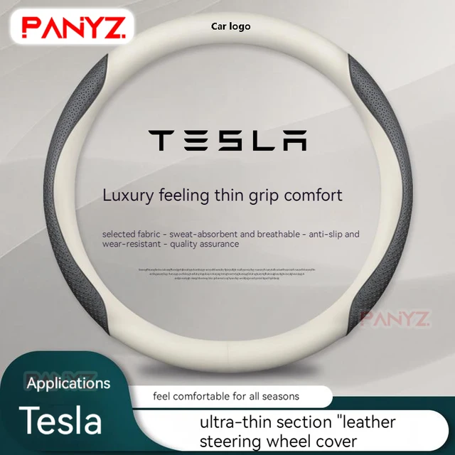 For Tesla Model 3 Model X Model S Model Y 2021 2022 2023 car Tesla Car Suede Carbon Fiber Leather Steering Wheel Cover 3