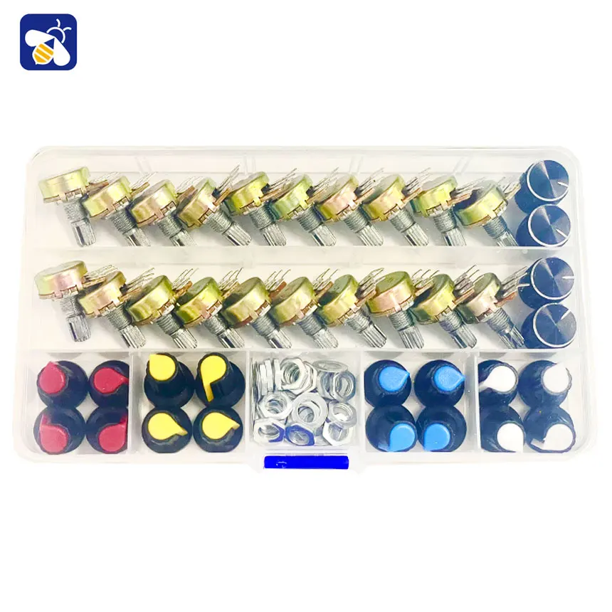 40PCS Potentiometers WH148 Single Kit Box 15MM potenciometro switch potentiometer knob Variable Resistors B5K 10K 20K 50K 100K