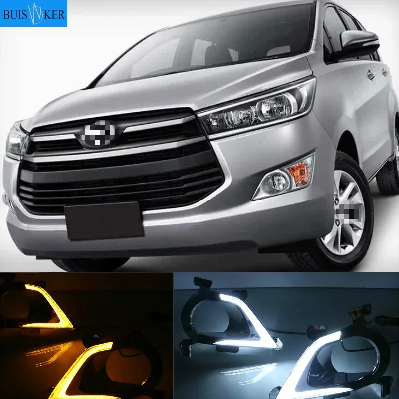 

Для Toyota Innova 2016 2017, реле поворота желтого цвета, Водонепроницаемый ABS автомобиль DRL светодиодный светодиодные дневные ходовые огни, светильник