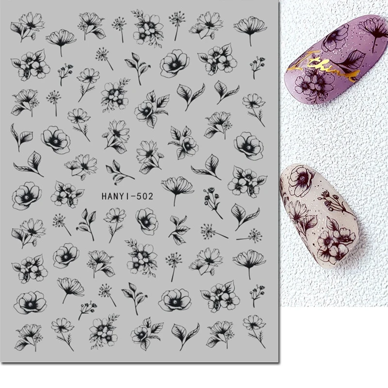 3d Nail Art Decals Winter Grey White Florals Flower Leafs Dandelions Adhesive Sliders Nail Stickers For Manicure