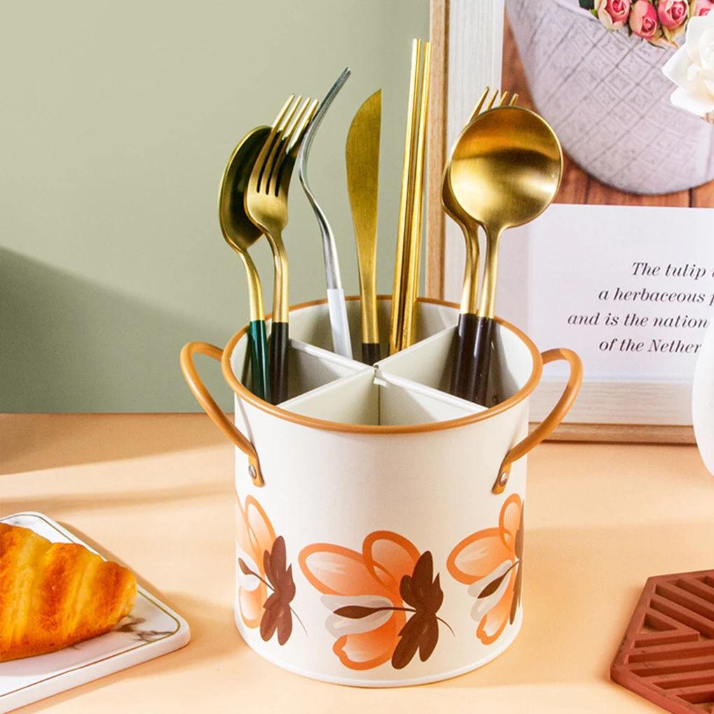 Description Picture 6 of item4 Grids Iron Chopsticks Storage Box Holder Spoon Fork Container Drain Rack Kitchen Utensil Drying Stand Kitchen Organizer