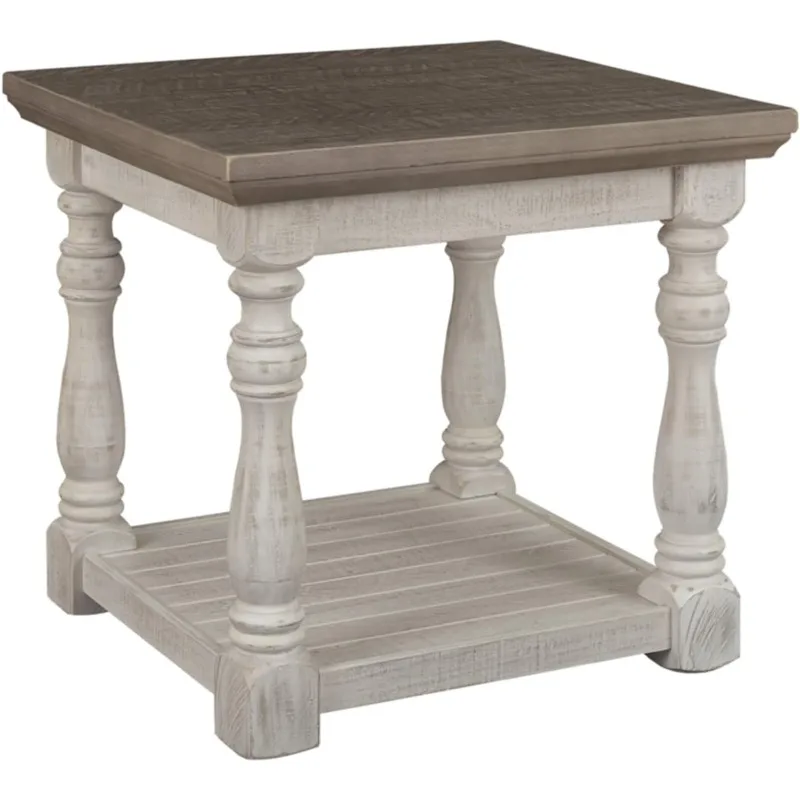

Farmhouse Square End Table with Floor Shelf, Vintage Gray & White with Weathered Finish