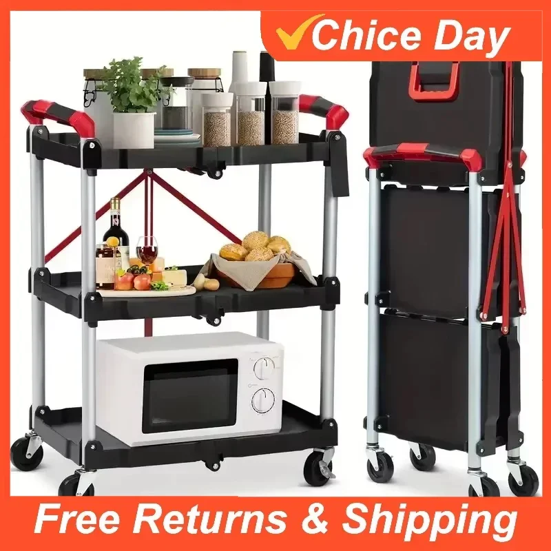Folding Rolling Utility Cart Movable Storage Shelf Organizer for Kitchen and Bathroom Slim Gap Serving Cart