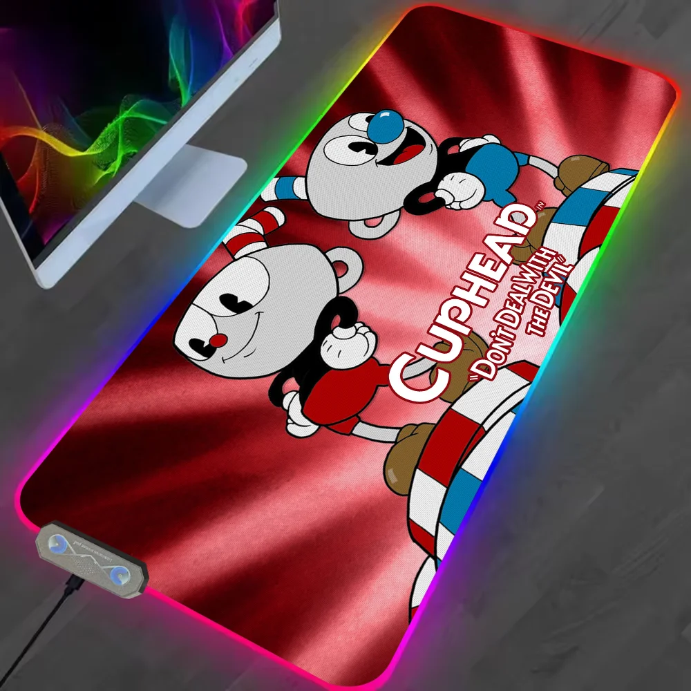 Mousepads Gaming MousePad LED Table Cuphead Pads Backlit Rubber Desktop XXL RGB Desk  Micro USB 5