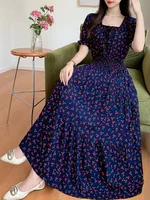 Summer New Cotton Silk Floral Print Maxi Dr ort Sve Beachwear High Waist Young Women's Large Skirt Swing Dr - Image 4