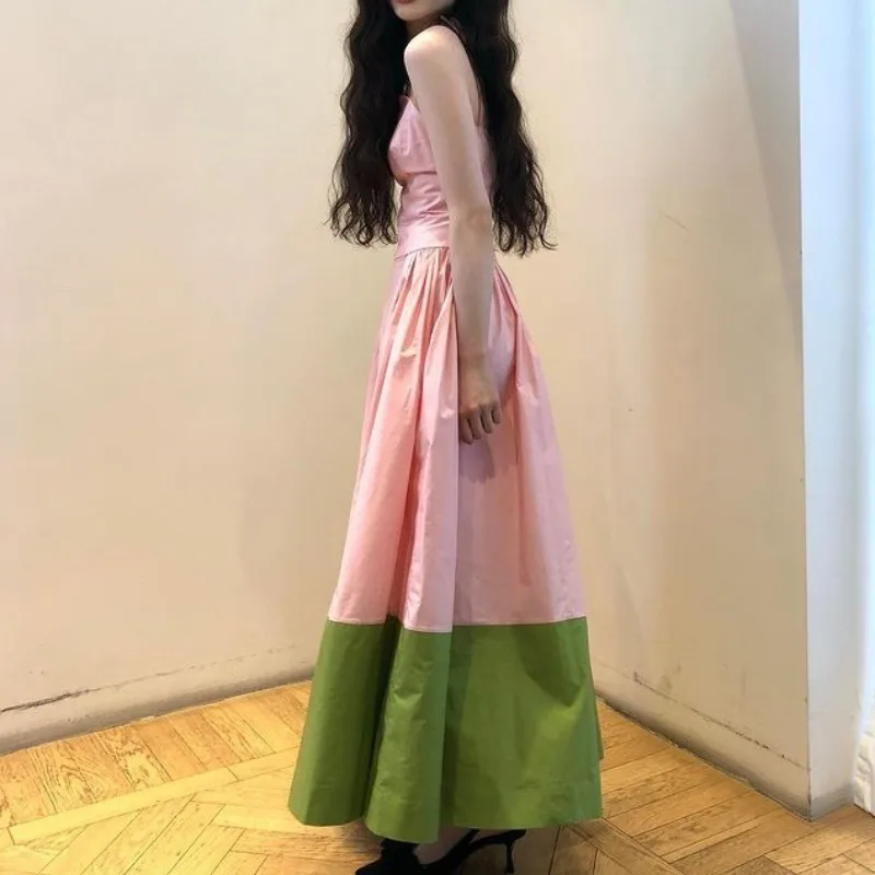 Contrast Satin Ruched Slit Strapless Maxi Dress