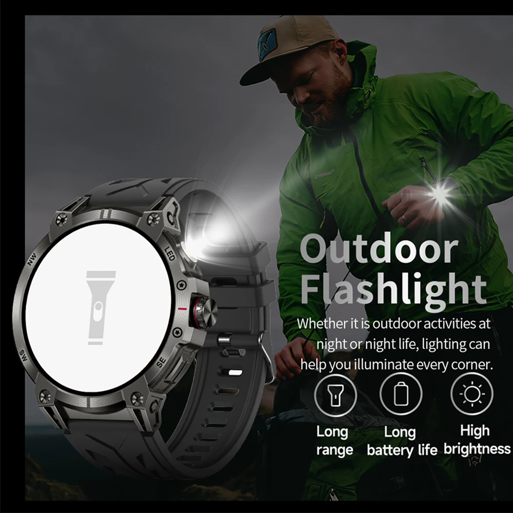 GPS Outdoor Rugged Smart Watch Men LED Lights 760 Extra Large mAh Battery Waterproof Watch Smartwatch IOS