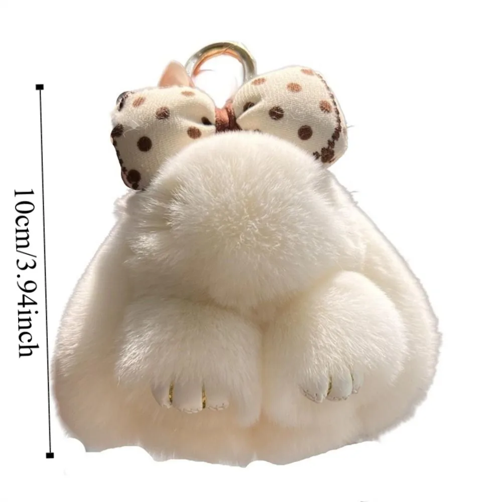 Fashion Hair Bow Rabbit Fur Keychain Pompoms Bunny Keychain Keyholder Alloy Ring Rabbit Key Ring Couple Pendant