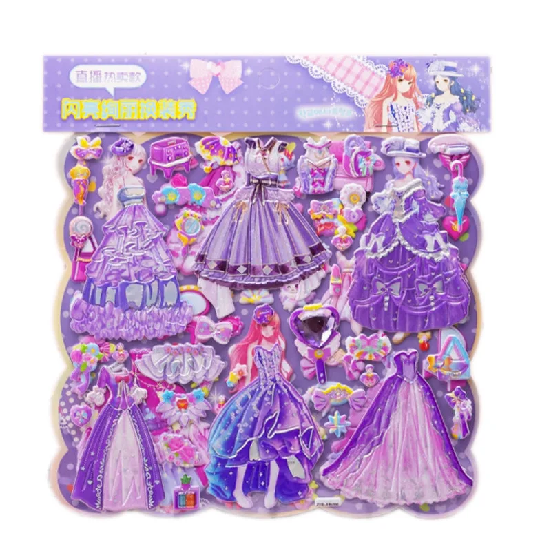 3D Puffy Princess Stickers Dress Up Dolls for Girls Children Cartoon Kawaii Sparkling Sticker Toy for Laptop Book Kids Girl Gift the river cafe look book recipes for kids of all ages