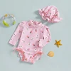 Toddler Boy Rash Guard Swimsuit Shark Anchor Print Short Sleeve Mock Neck Bathing Suit with Cap 2 Pcs Set 1