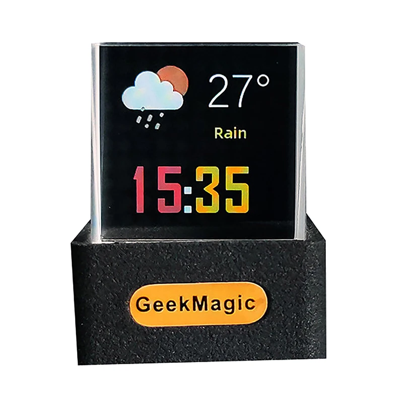 Holographic Crystal Cube Desktop Weather Station & Digital Clock with GIF Animations