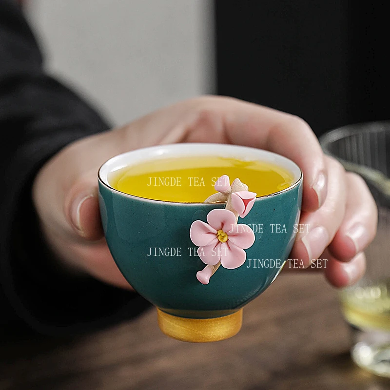 1pcs Ceramic Cups High End Handmade Flower Tea Set for Household Use Girls Use Colorful Tea Cup Master's Cup
