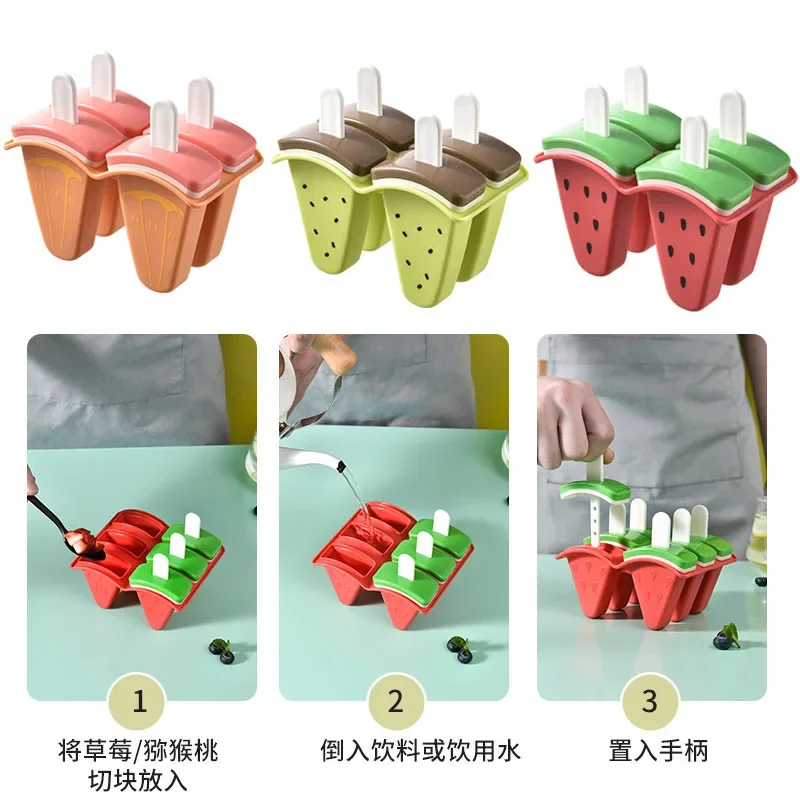 Baby Food Auxiliary Cute Fruit Watermelon Shape Mold Ice Cream Milk Kitchen Popsicle DIY Mold with Cover Feeding Accessories