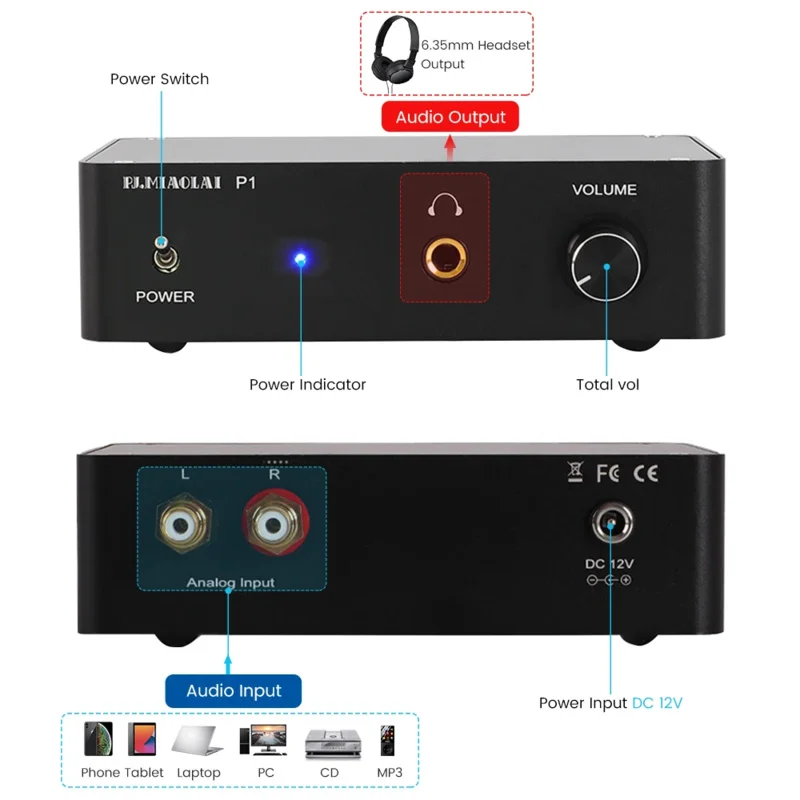 PJ. miaolai P1 mini home desktop headphone amplifier HiFi tpa6120 audio headphone amp NE5532