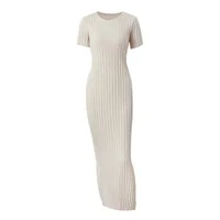 Ladies Knitted Short Sleeve Pleated Long Dress Fashion Spring Summer Women Dress Hip Package O Neck Female Vestidos - Image 6