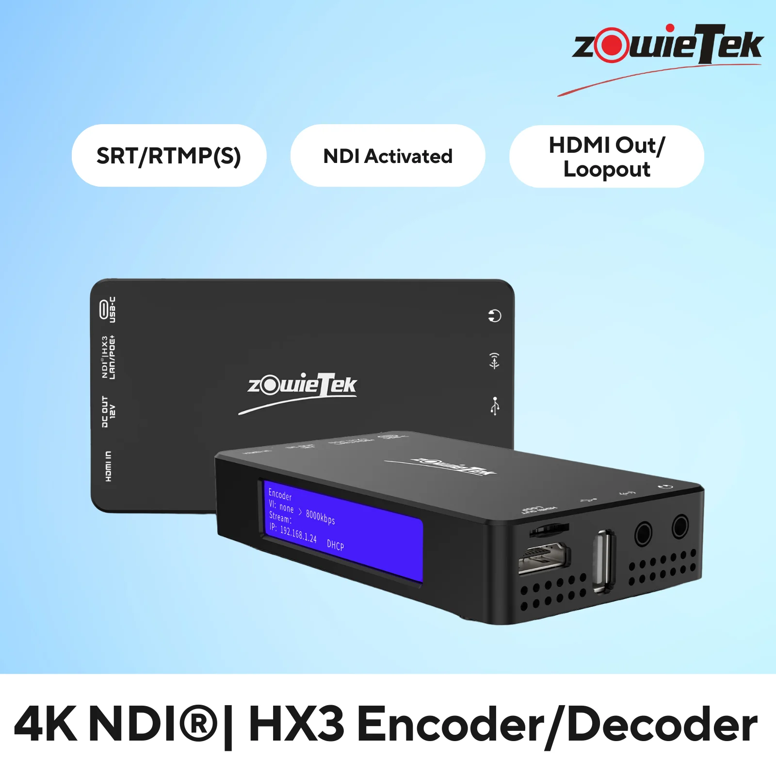 Zowietek 4K HDMI 비디오 라이브 스트림 인코더/디코더, NDI, HX3 컨버터/플레이어, 비디오 캡처 및 레코더, SRT/RTMP(S)/RTSP