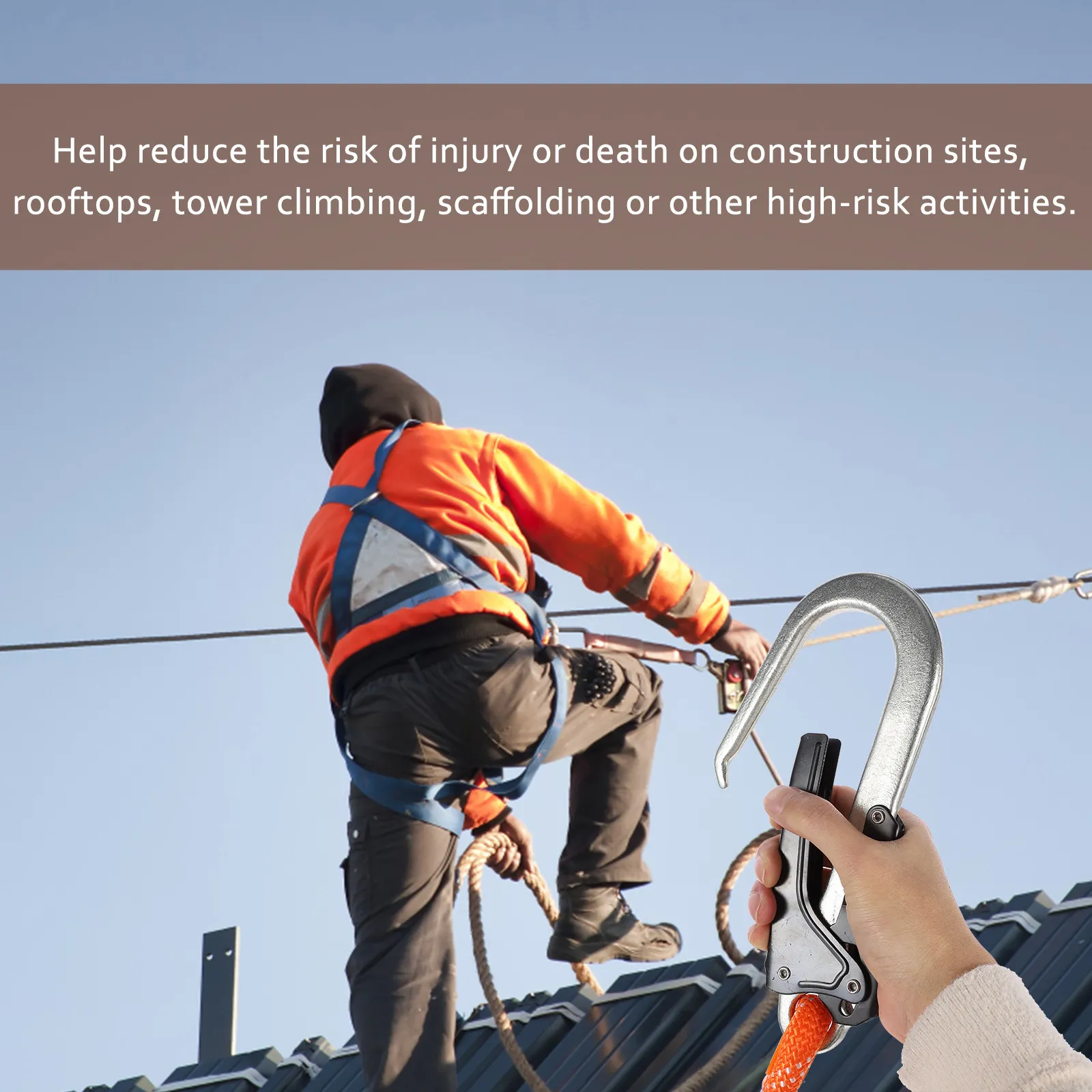 안전 로프 등반 안전 끈 튼튼한 폴리프로필렌 헤비 듀티 스냅 후크 추락 방지 하네스 야외 등산용