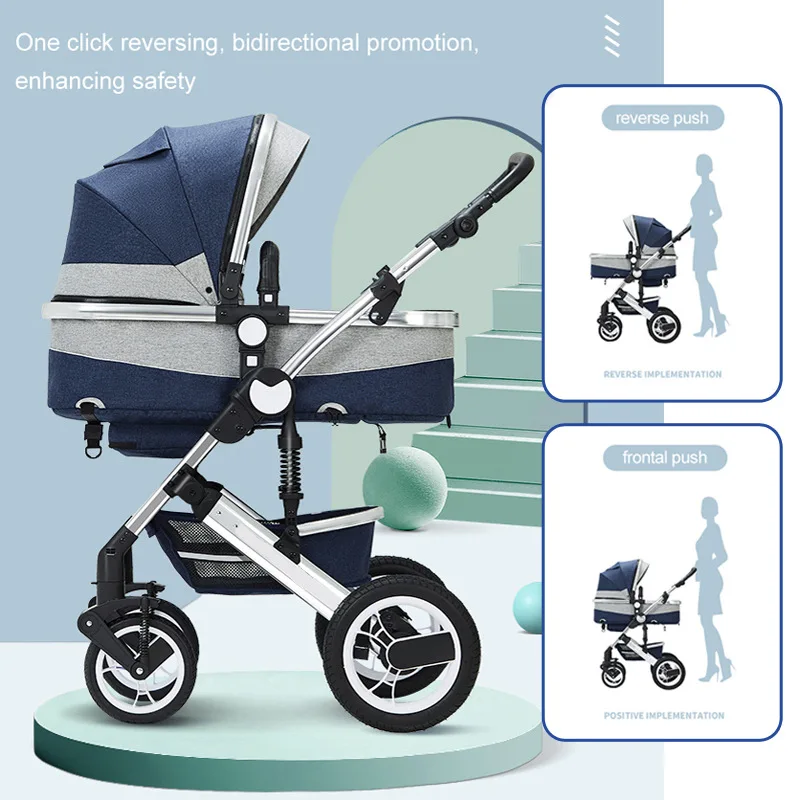 2-in-1 baby stroller sit or lie down bi-directional push shock-absorbing folding high landscape newborn stroller