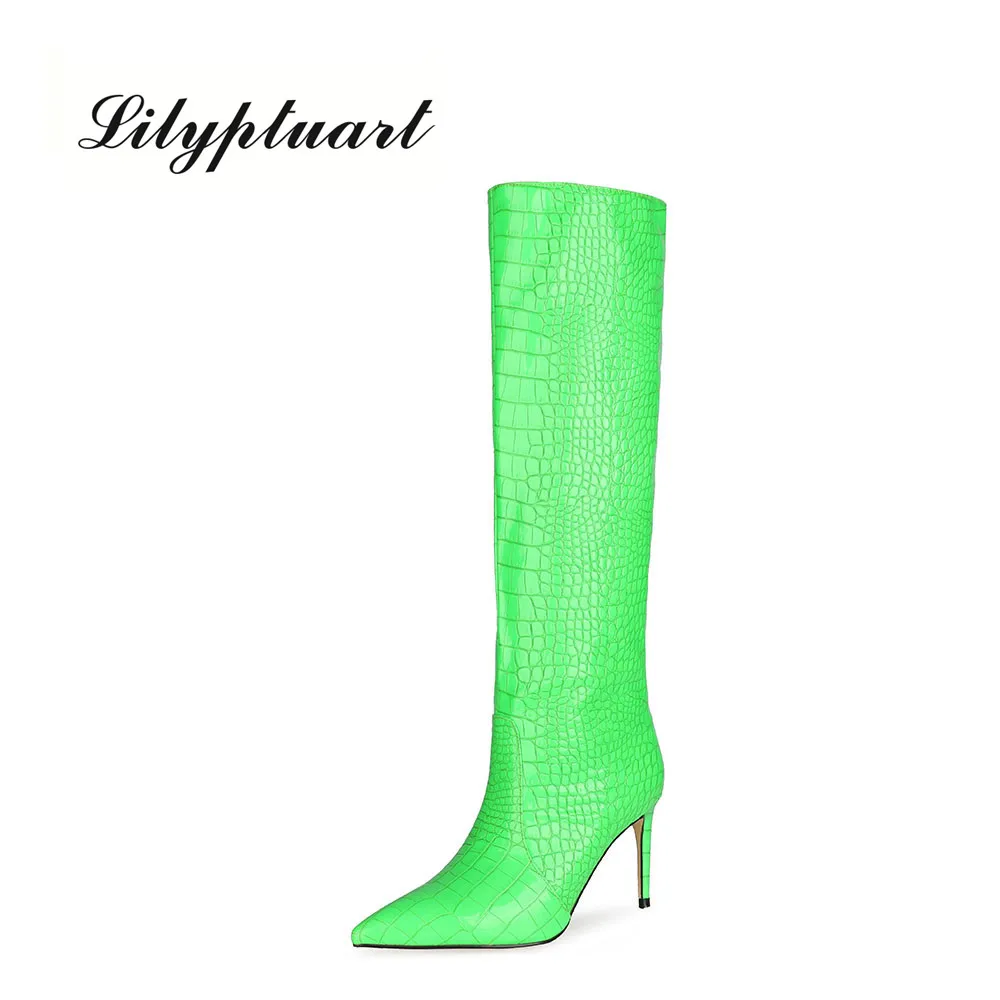

Women's Autumn Boots New Pointed Ultra-high Heel Boots Fluorescent Green Stone 34-45 High Tube Boots Size 43 Women Shoes