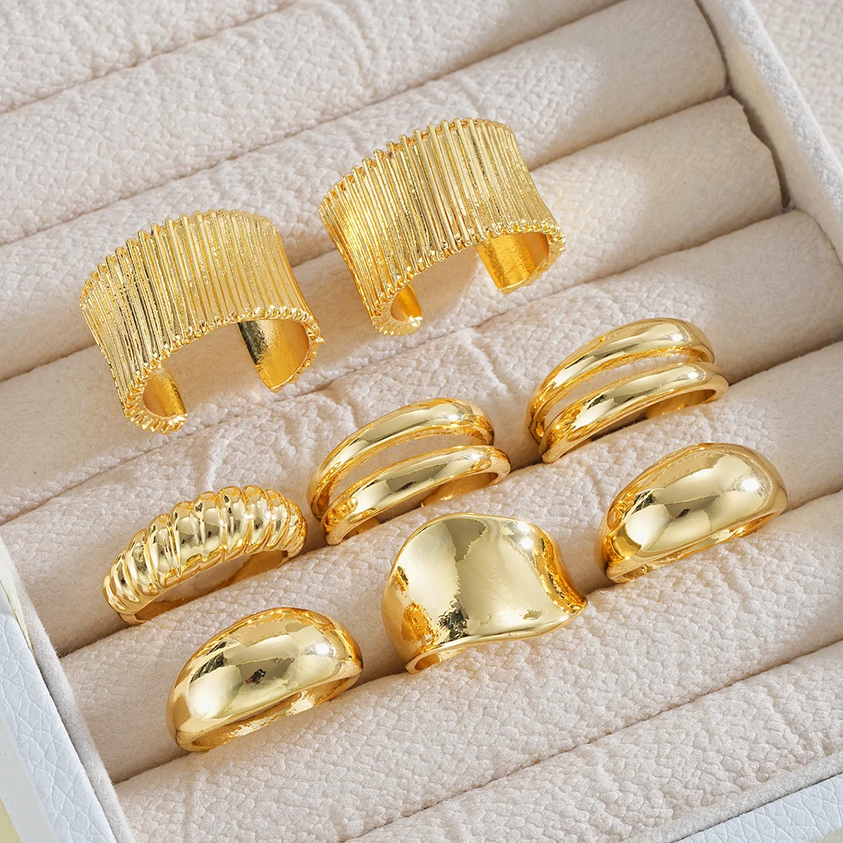 Fashion Exaggerated Irregular Rings Set For Women Vintage Minimalist Ripple Asymmetrical Finger Ring Trendy Jewelry Gifts 2025