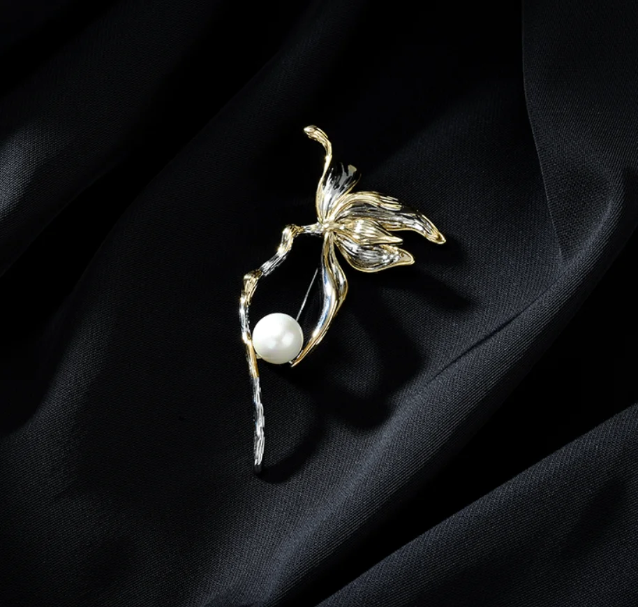 Vintage orchid Brooch copper imitation pearl Lapel pins brooch accessories fashion jewelry for women