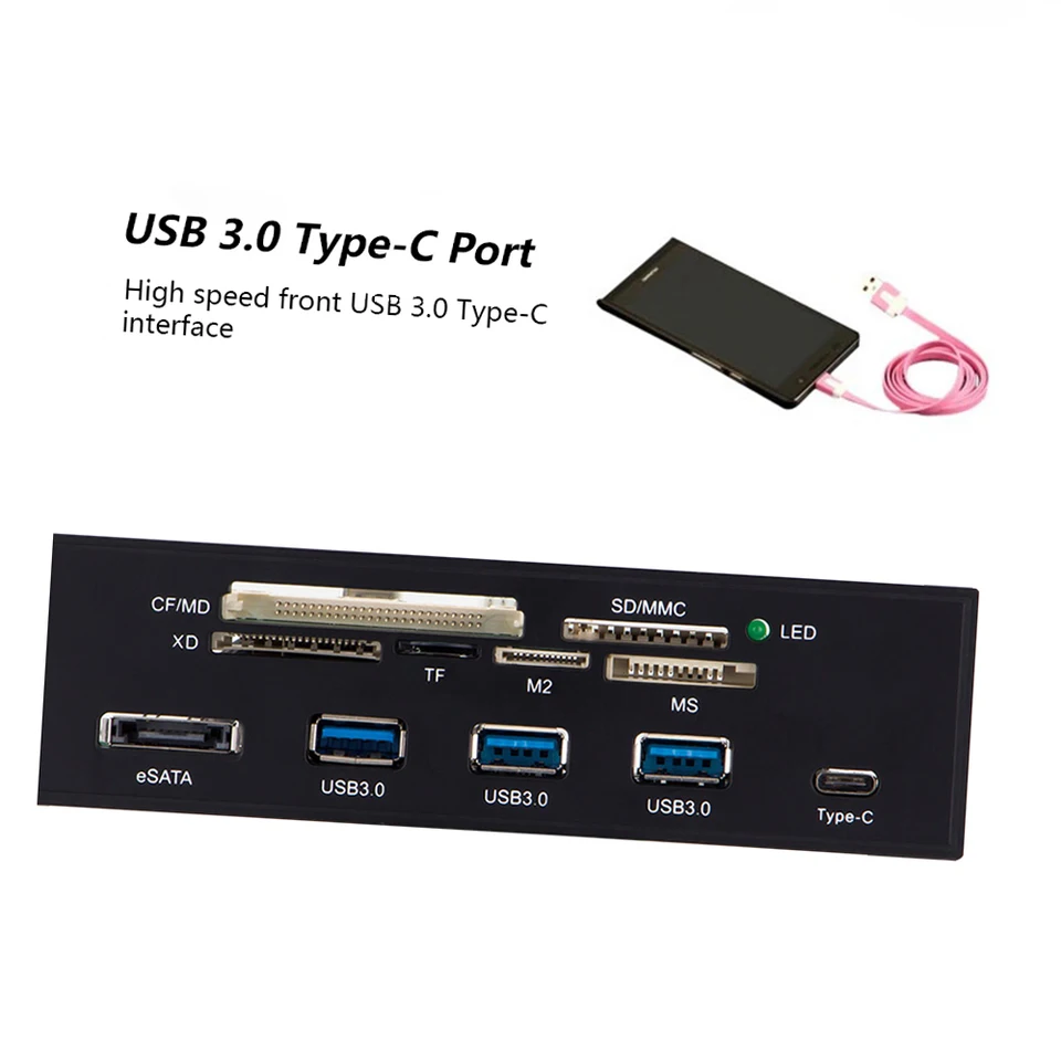 Lettore Di Schede Interno 5,25 Pollici USB 3.0 - Hub Multifunzione Con 3 Porte USB, ESATA E 6 Slot Per M2, SD, CF, MS, XD