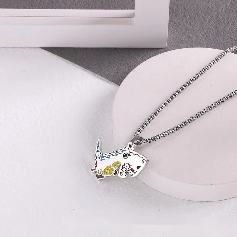 Collier tendance mignon de la série Dinosaur, pendentif simple et personnalisé de dessin animé pour couple, accessoires de mode colorés pour hommes et femmes_voghion.com