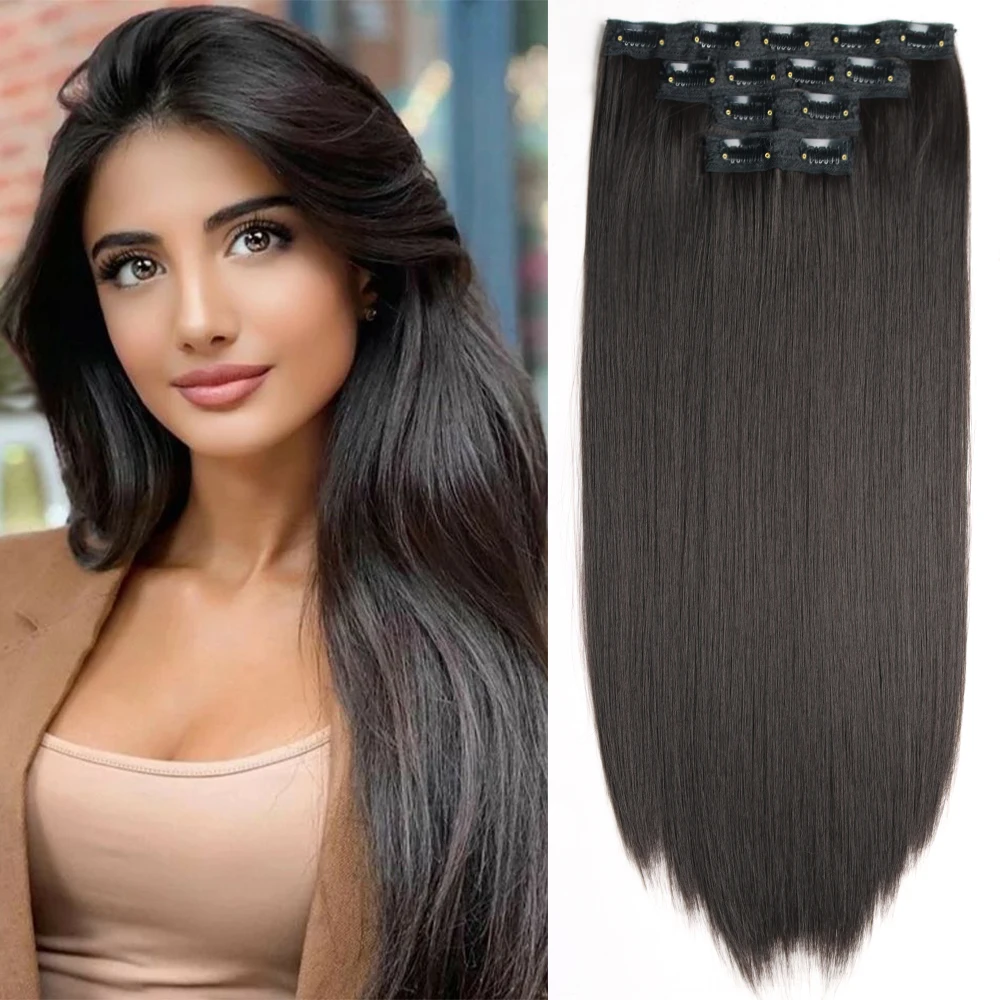4-Teile-satz-Lange-Gerade-Synthetische-Haar-Extensions-Clip-In-Haar ...