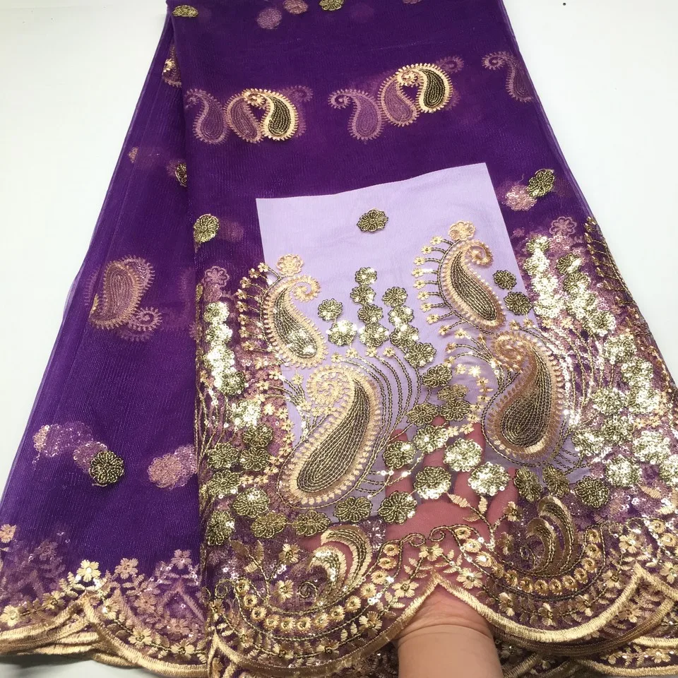 

Purple Indian Fabrics 2022 High Quality African Lace Fabric with Guipure Sequins Lace Fabric 5 Yards for Wedding Dress