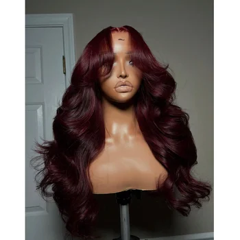 99J Burgundy 200% 34 Inch 13x4 Transparent Lace Frontal Wigs Pre Plucked With Baby Hair Brazilian Body Wave Red 99J Colored Hair 1
