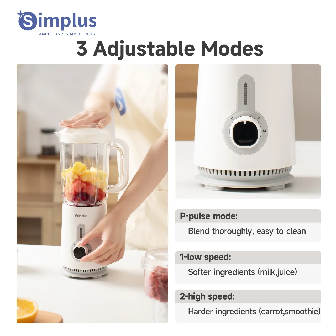 Simplus 3 in 1 Blender  Multi-function 1.25L Capacity 380W Copper Motor 3 Cups With 3 Blade Types Juicing Mincing Grinding 5