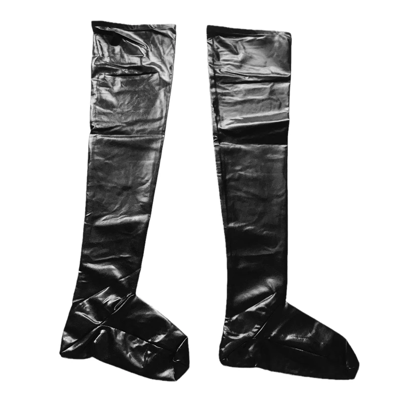 Plus Size Wet Look PVC Leather Faux Boots Silicone Hold Up Thigh High Stockings Women Sexy Pole Dance Nightclub Party Hosiery