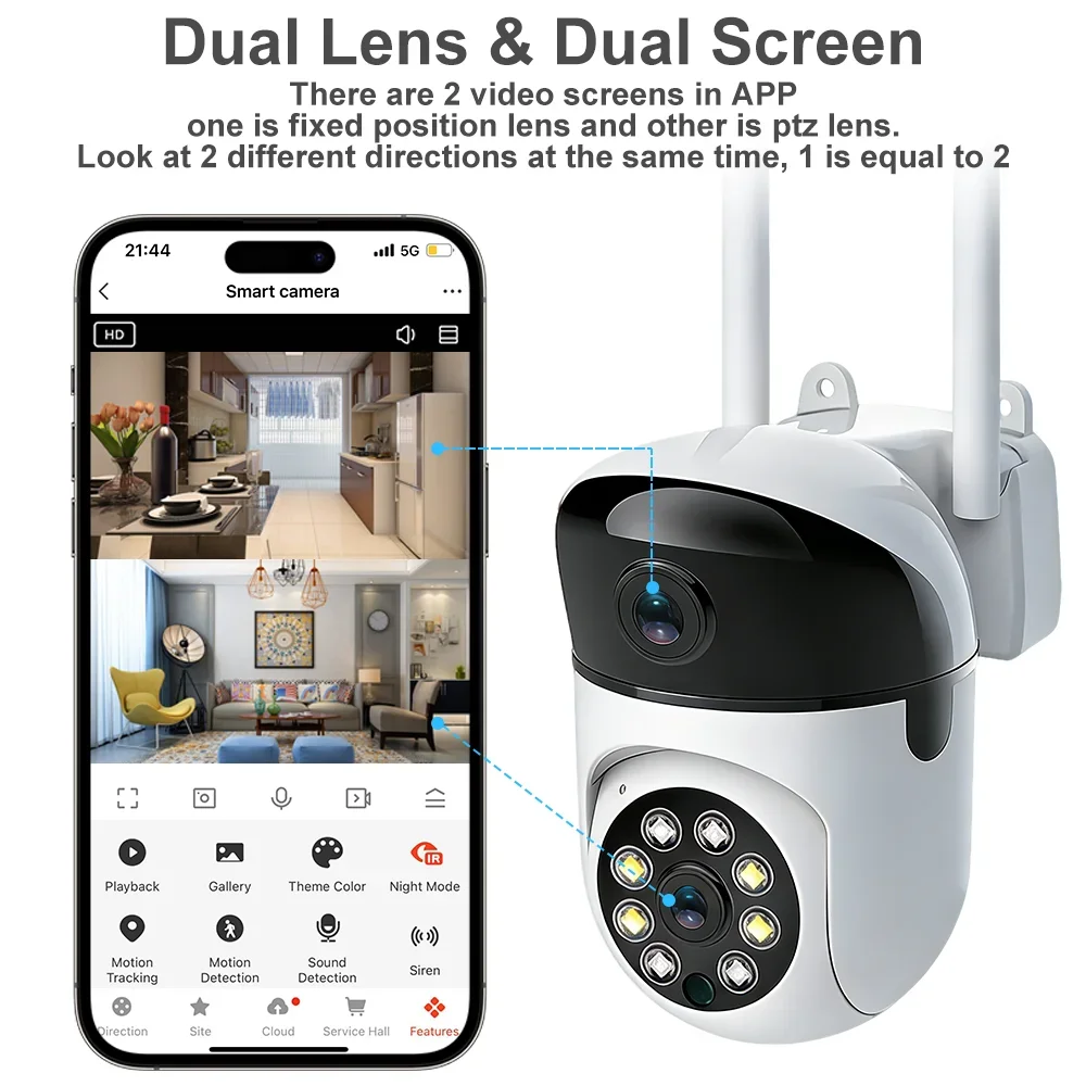 Indoor Camera Wifi Tuya Smart Life 6MP Dual Lens HD Dual Screen AI Auto Tracking PTZ Security Wireless Video Surveillance Camera 2