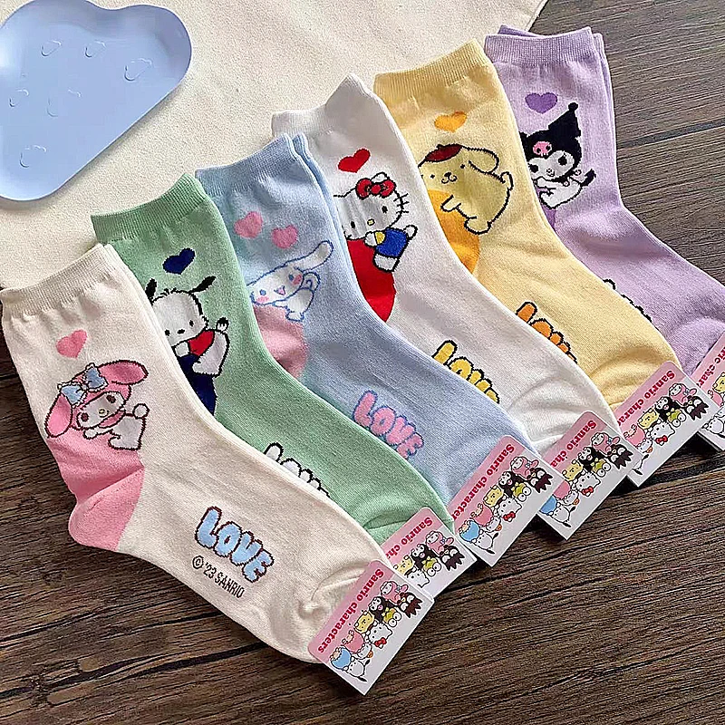 Sanrios Cotton Socks Anime Figure HelloKittys Mymelody Mid-calf Socks for Women Short Socks Summer Sock 13-18 Y Kids Girls Gifts 1