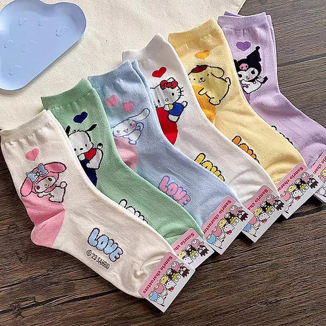Sanrios Cotton Socks Anime Figure HelloKittys Mymelody Mid-calf Socks for Women Short Socks Summer Sock 13-18 Y Kids Girls Gifts 1