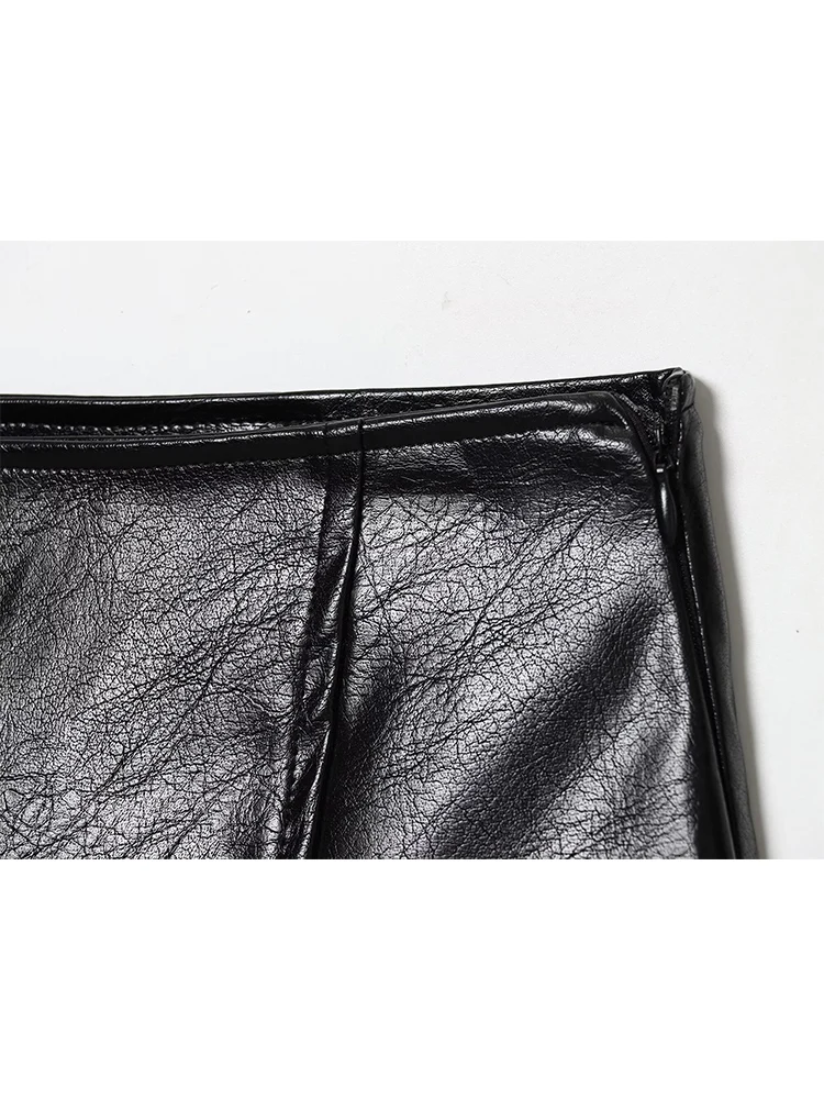Elegant Women Faux Leather Mini Shorts Skirts  Fashion Black PU Skirts Woman Chic Side Split Zip Up Skirts Shorts Autumn New