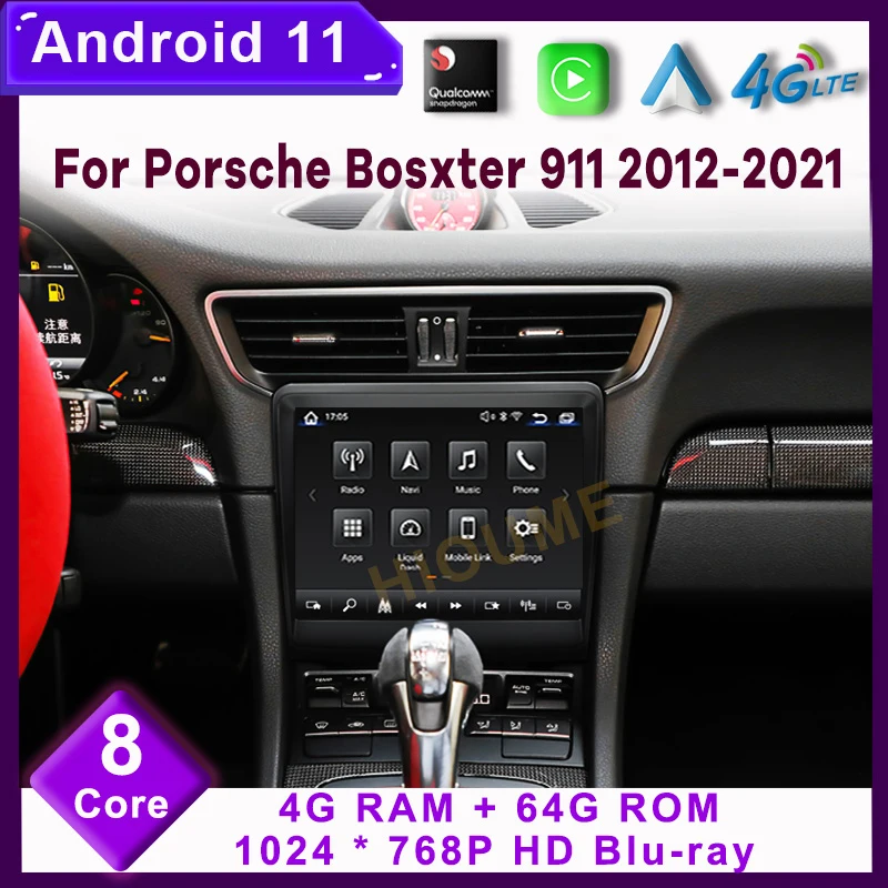 

Android 11 Snapdragon 8Core 4+64GB Car Radio GPS for Porsche 718 Boxster 911 2012-2021 with IPS HD Screen DSP 4G Carplay 4GLTE