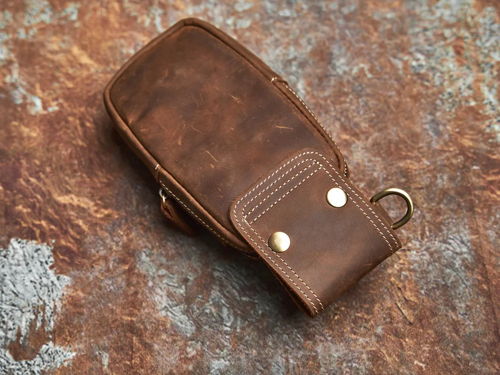NASVA Herren-Hüfttasche aus echtem Leder, multifunktionale Handytasche, tragbare Gürteltasche mit Schlüssel zum Aufhängen, Schnalle – Detail 11
