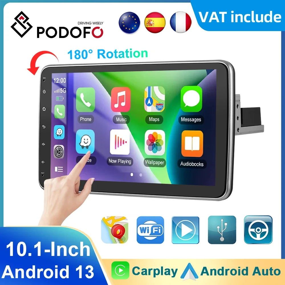 Podofo 1Din Android 10.1 Pollici Autoradio Ruota Touch Screen Per Carplay Universale Navigazione Gps Bluetooth Wifi Autoradio