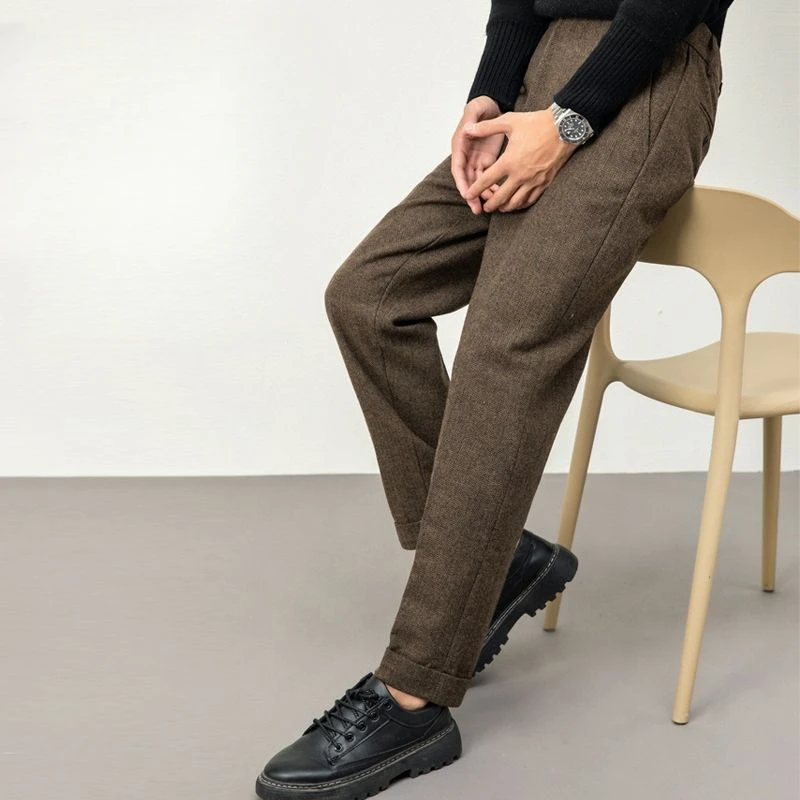 

2023 Autumn Winter Men New Business Casual Suit Pants Men Formal Slim Fit Office Pants Male Woolen Straight Trousers H343