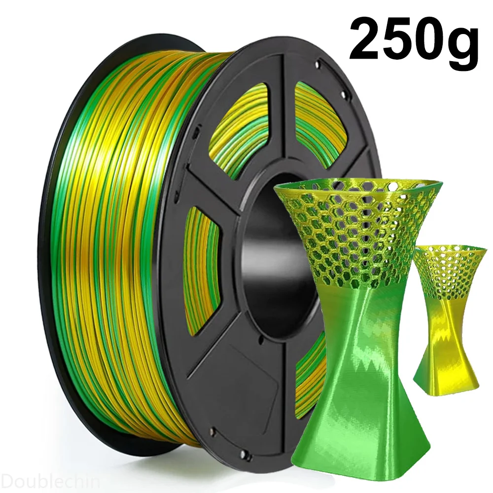 250g 500g 1kg 투톤 PLA 실크 골드 그린 3D 프린터 필라멘트 1.75mm 듀얼 컬러 3D 프린팅 재료 실크 PLA 블랙 레드 250gx4