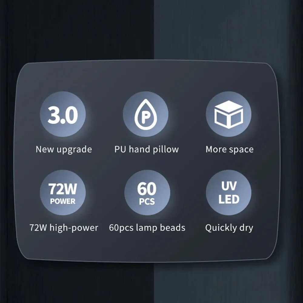 Description Picture 3 of itemNail Lamp With Hand Pillow 72W Nail Dryers Gel Lamp for Curing All Gel Nail Polish 60Pcs Beads UV LED Nail Lamp for Nail UV Art