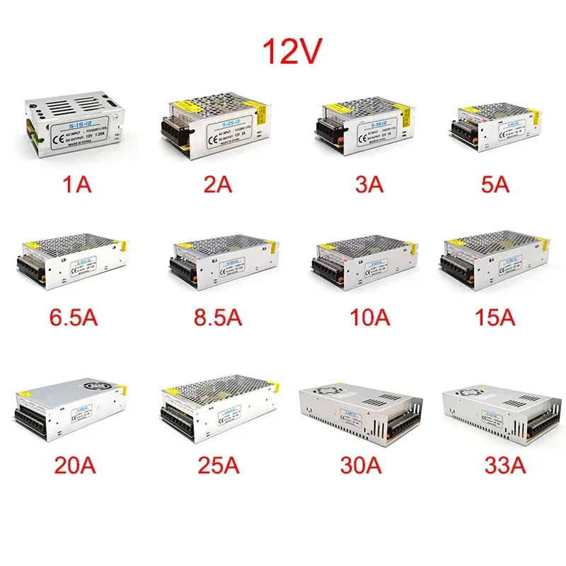 DC 12V 스위칭 전원 공급 장치, LED 스트립 조명용 변압기 전원 어댑터, 1A, 2A, 5A, 10A, 15A, 20A, 25A, 30A