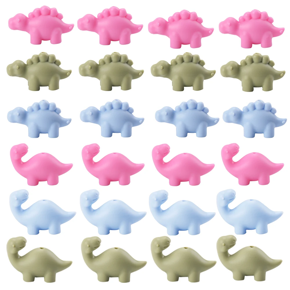 LOFCA 24 Stück Mini-Dinosaurier-Silikonperlen zur Schmuckherstellung zur Herstellung von Halsketten, Armbändern, Schlüsselanhängern, Schmuckzubehör – Detail 12